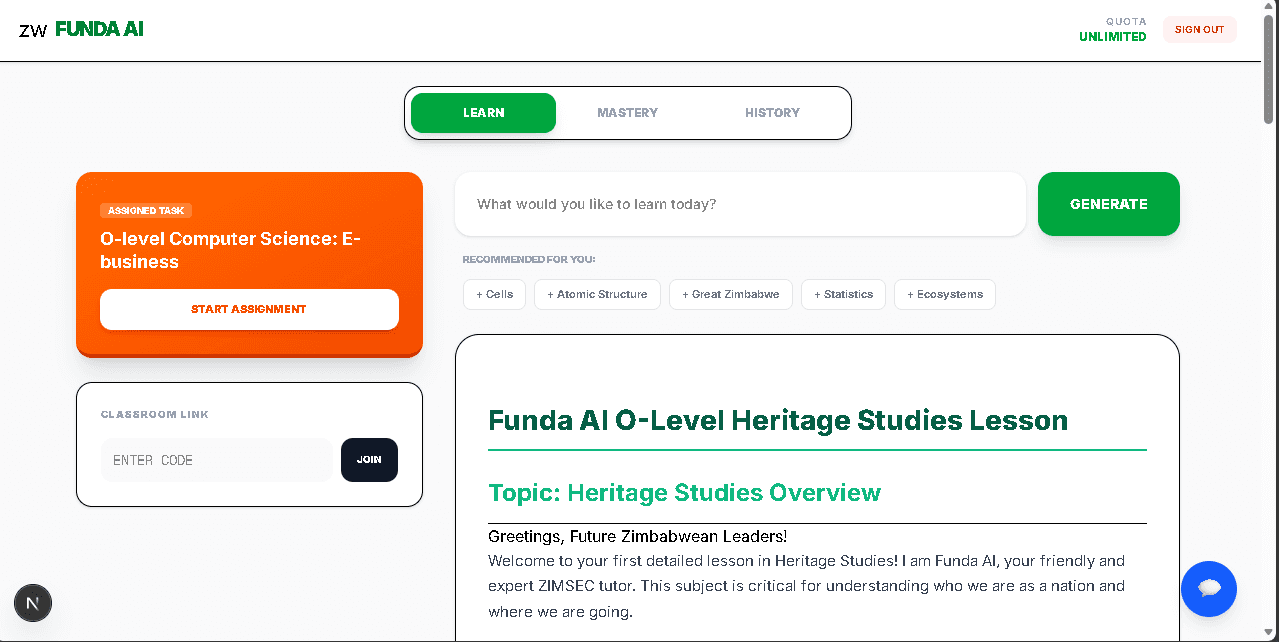 Funda AI Student Dashboard